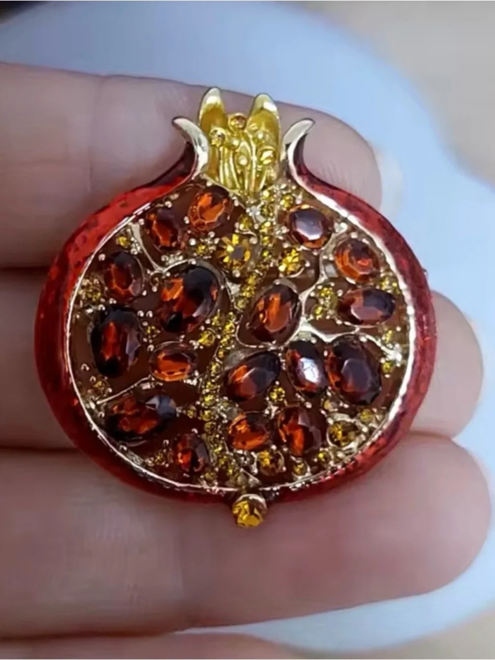 Gold and Red Pomegranate Pendant Brooch Pin